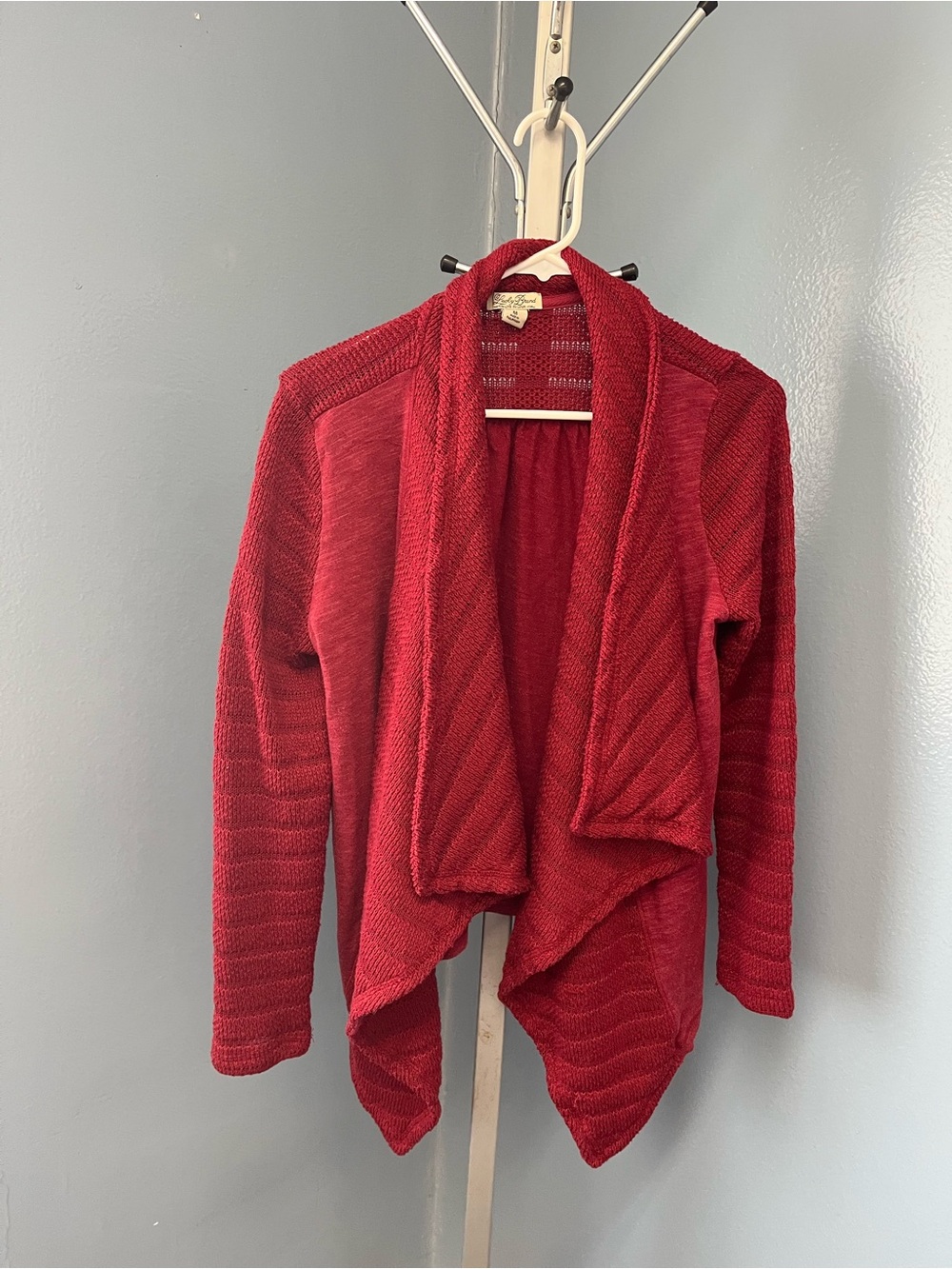 Lucky Brand Red Draped Open-Front Cardigan